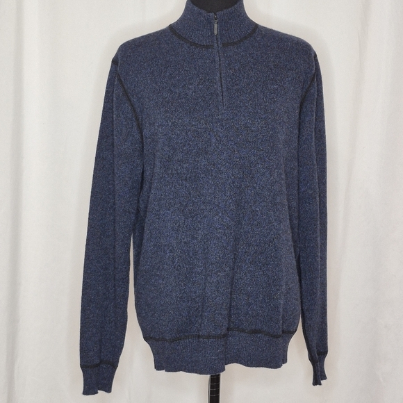 Forte Cashmere Men's Heather Blue 1/4-Zip Mock Neck Long Sleeve Sweater - Size M - Picture 1 of 8
